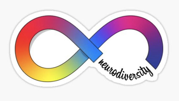 Image of a rainbow infinity sign with the words "neurodiversity"